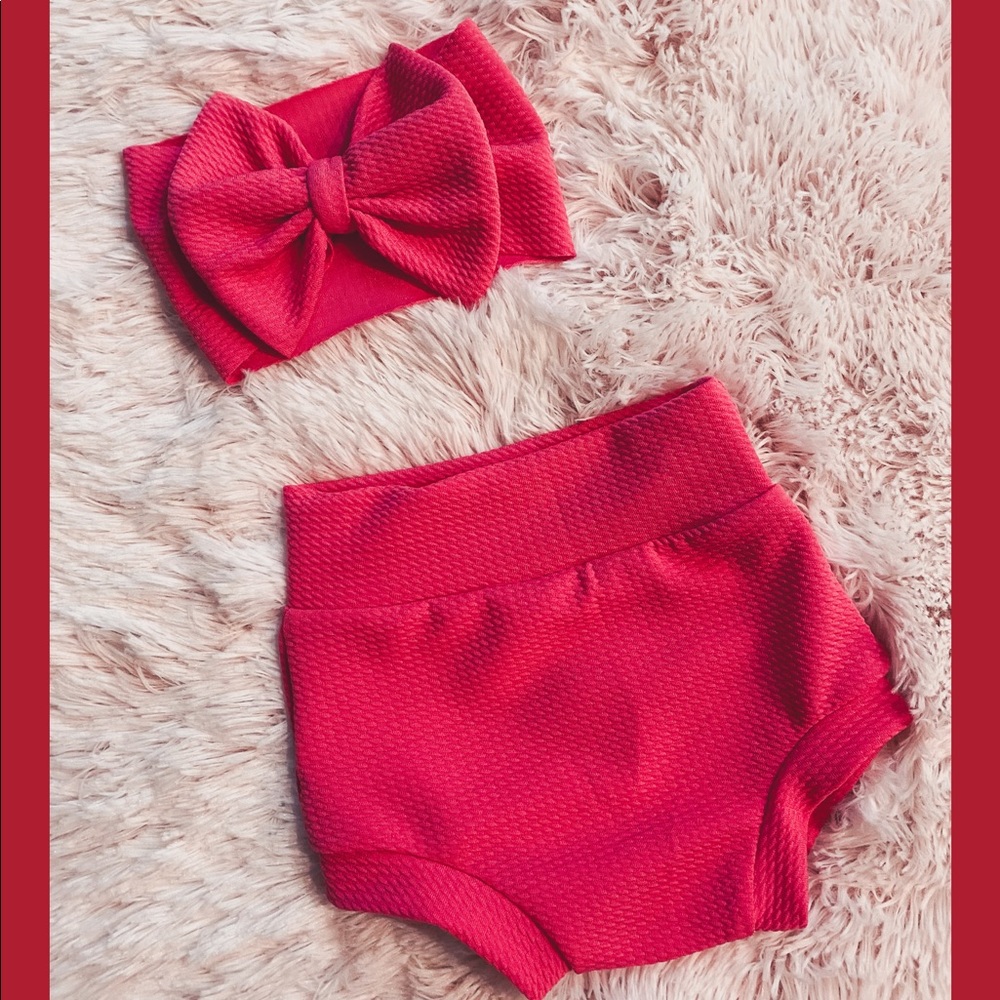 Pink baby bummies with matching headband